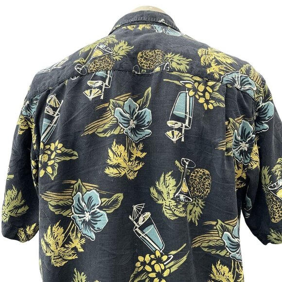 Tommy Baham Silk Hawaiian Button Shirt Martini Cocktail Floral‎ Pineapple Mens M - Picture 4 of 9